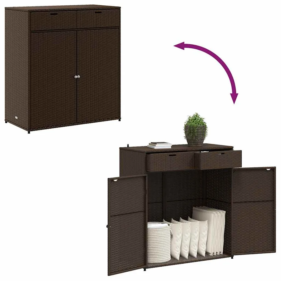 Armoire de rangement jardin marron 105x55x113 cm résine tressée - 10