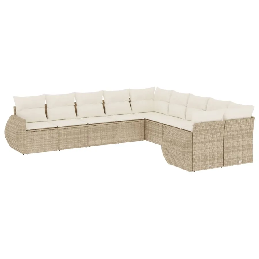 Salon de jardin avec coussins 10 pcs beige résine tressée - 2