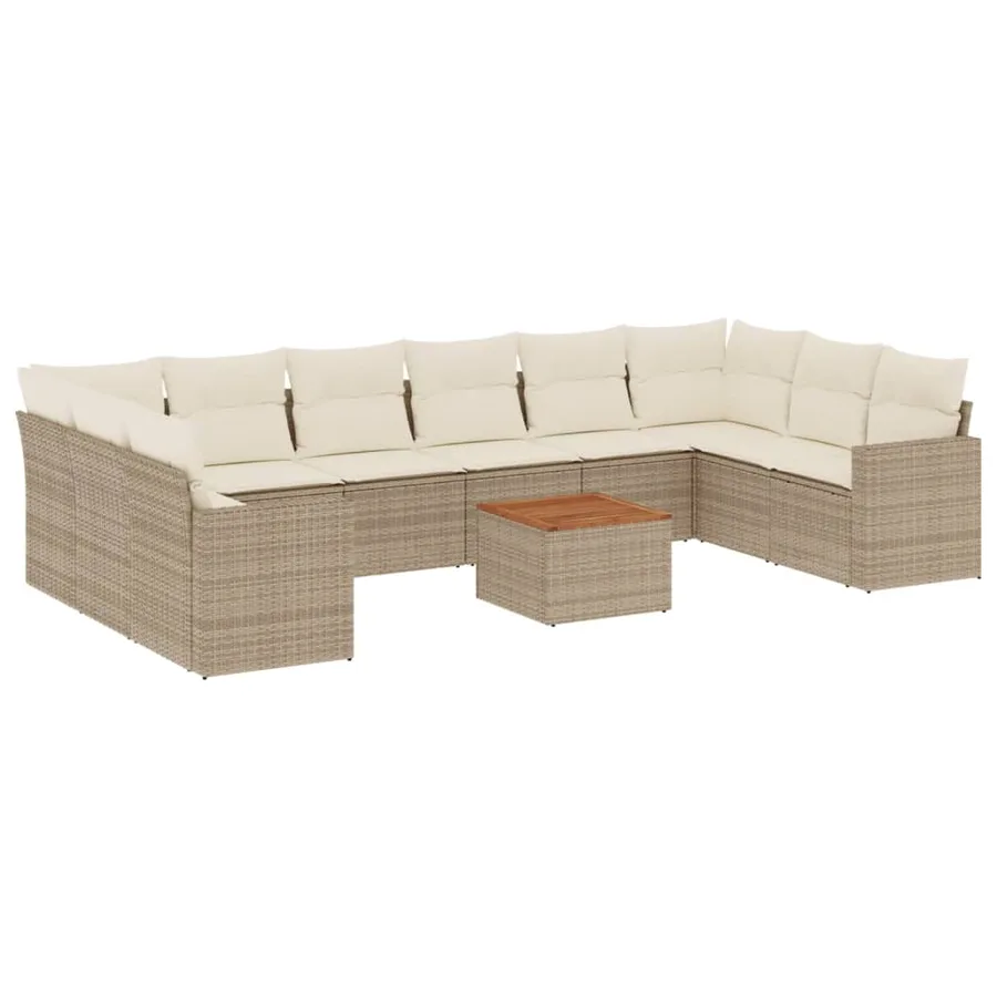 Salon de jardin 11 pcs avec coussins beige résine tressée - 2
