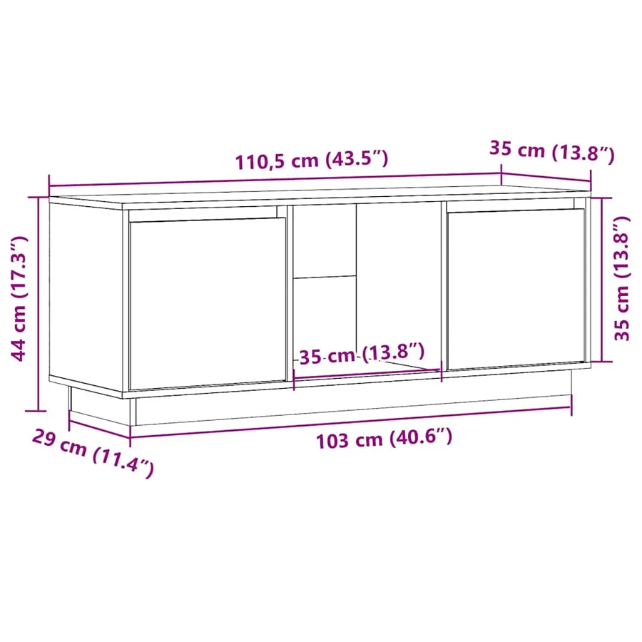 Meuble TV Blanc 110,5x35x44 cm Bois de pin massif - 11