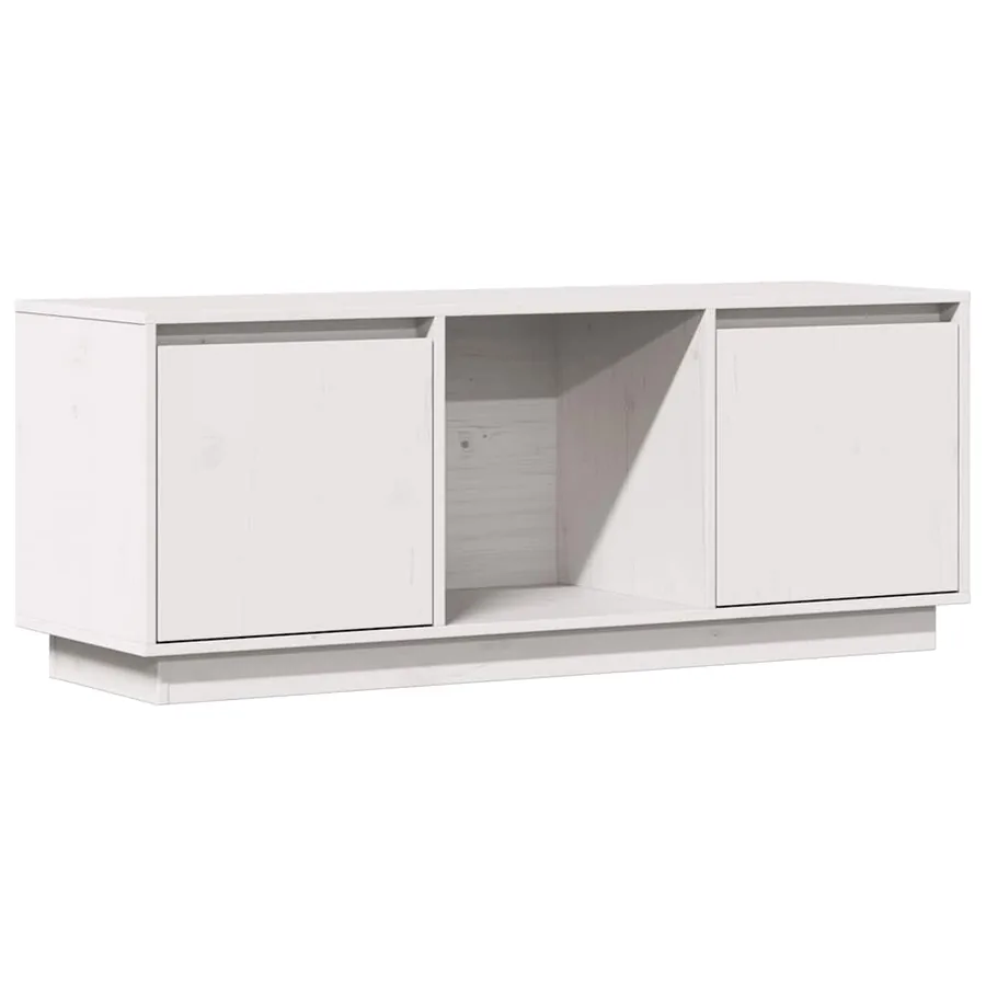 Meuble TV Blanc 110,5x35x44 cm Bois de pin massif - 2