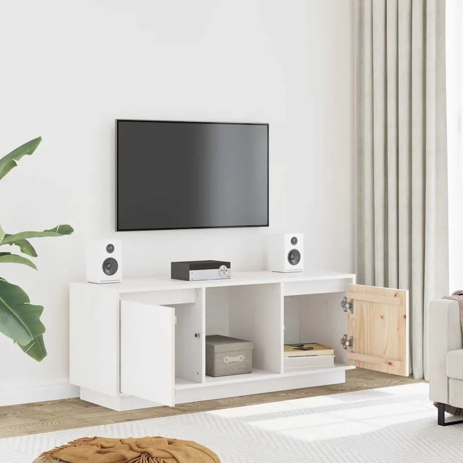 Meuble TV Blanc 110,5x35x44 cm Bois de pin massif - 3