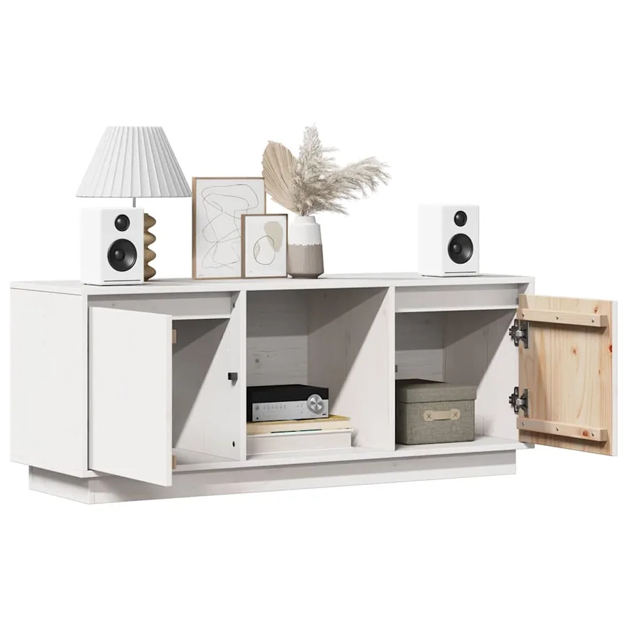Meuble TV Blanc 110,5x35x44 cm Bois de pin massif - 4