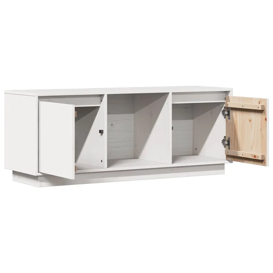 Meuble TV Blanc 110,5x35x44 cm Bois de pin massif - 6