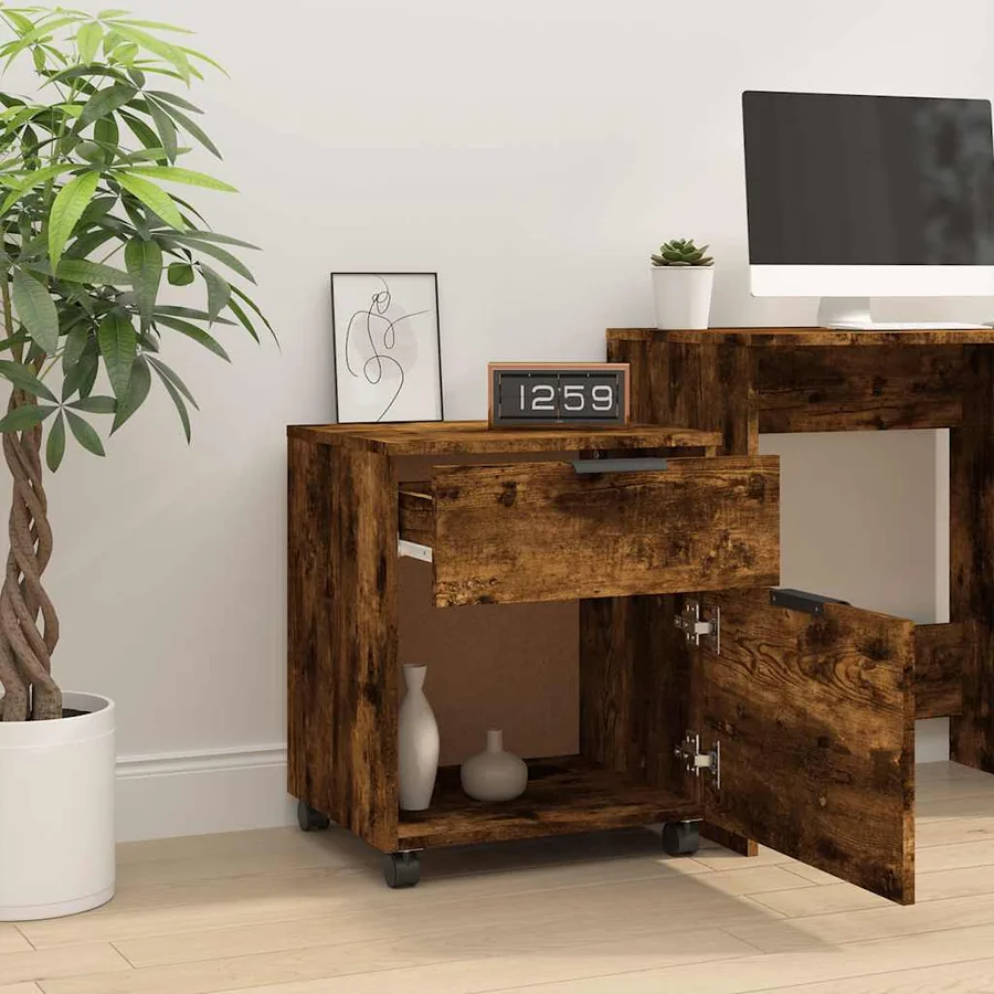 Classeur mobile avec roues Chêne fumé 45x38x54 cm Bois - 7