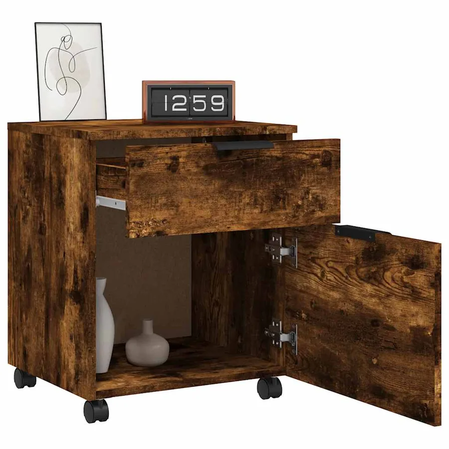Classeur mobile avec roues Chêne fumé 45x38x54 cm Bois - 8