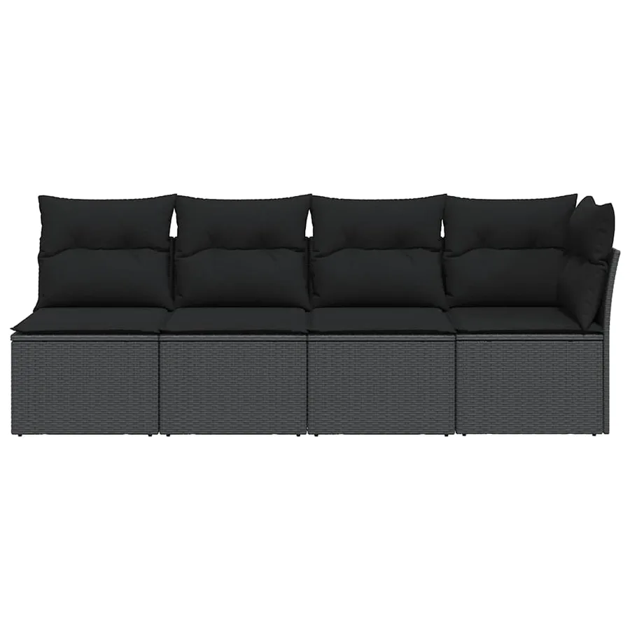 Canapé de jardin avec coussins 4 places en polyrotin noir - 4