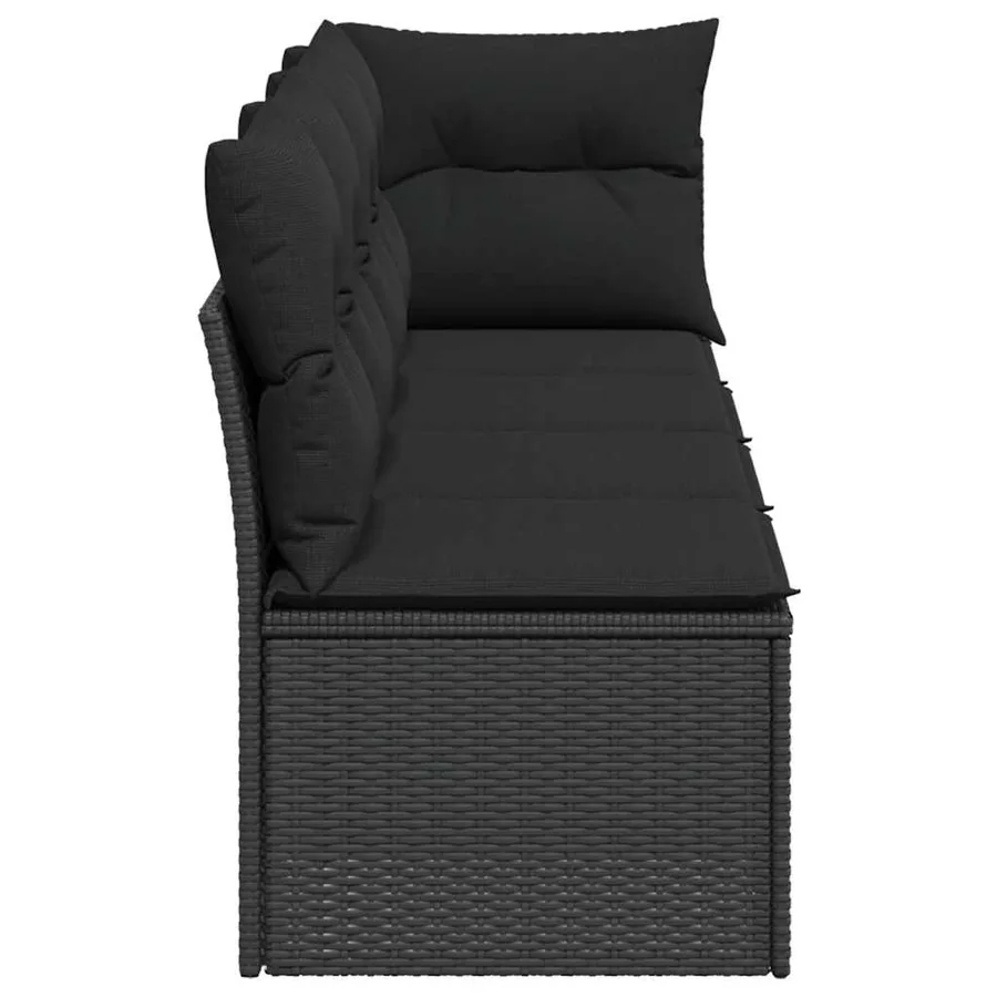 Canapé de jardin avec coussins 4 places en polyrotin noir - 5