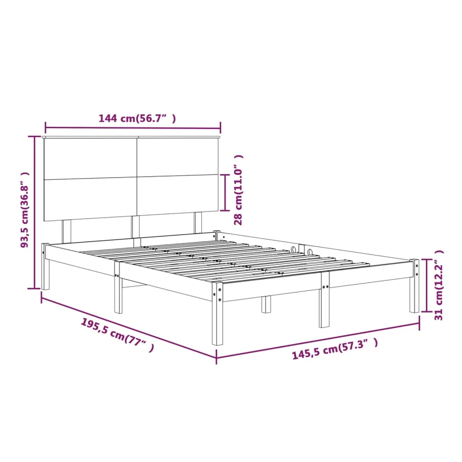 Cadre de lit sans matelas 140x190 cm bois de pin massif - 6