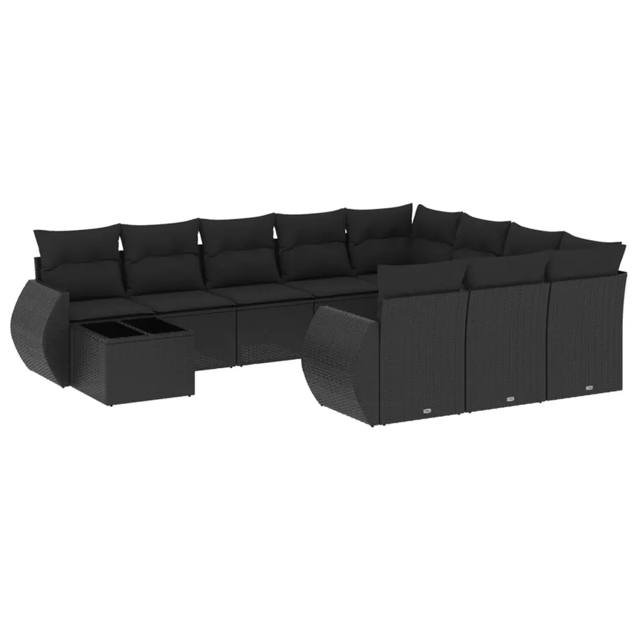 Salon de jardin 11 pcs avec coussins noir résine tressée - 2