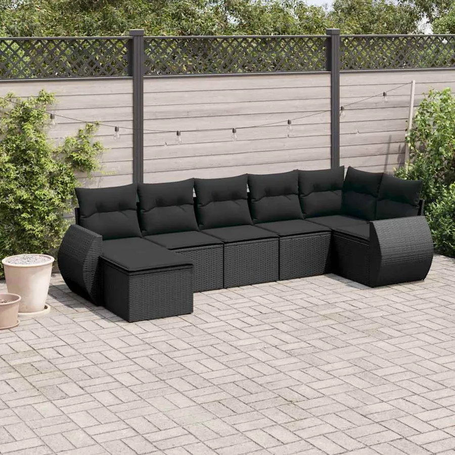 Salon de jardin 7 pcs avec coussins noir résine tressée 62 x 62 x 69 cm - 54,1 kg