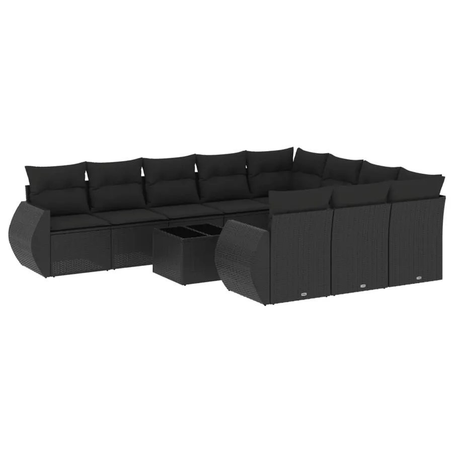 Salon de jardin 11 pcs avec coussins noir résine tressée - 2