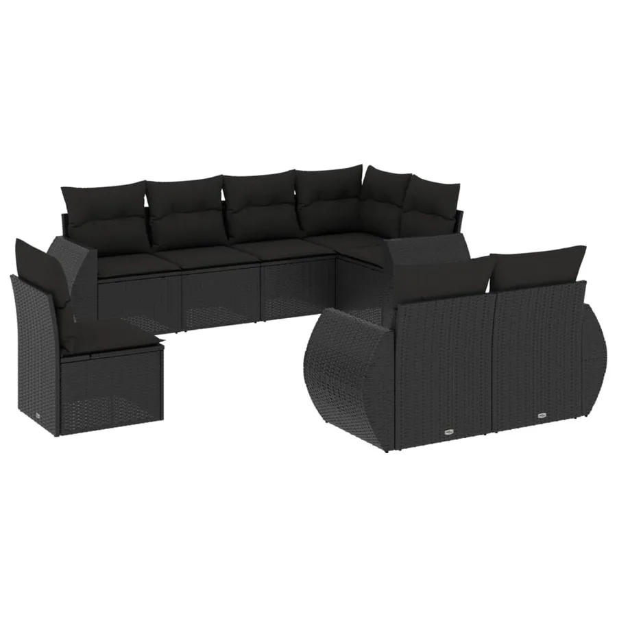 Salon de jardin 8 pcs avec coussins noir résine tressée - 2