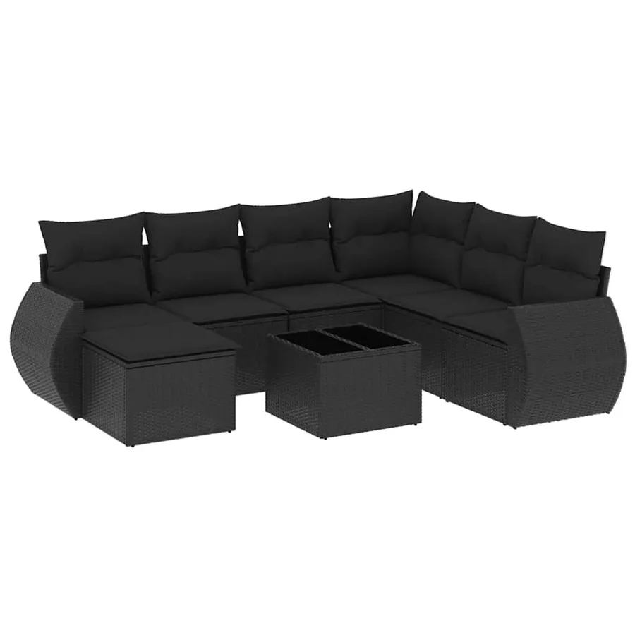 Salon de jardin 8 pcs avec coussins noir résine tressée - 2
