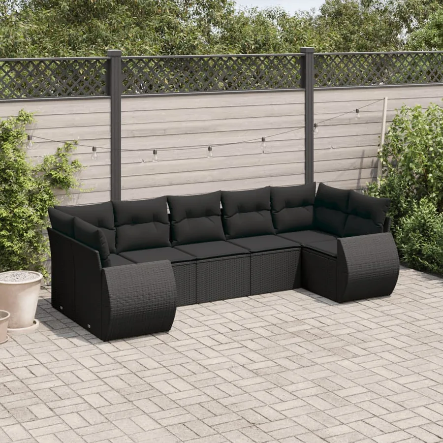 Salon de jardin 7 pcs avec coussins noir résine tressée 62 x 62 x 69 cm - 58,1 kg