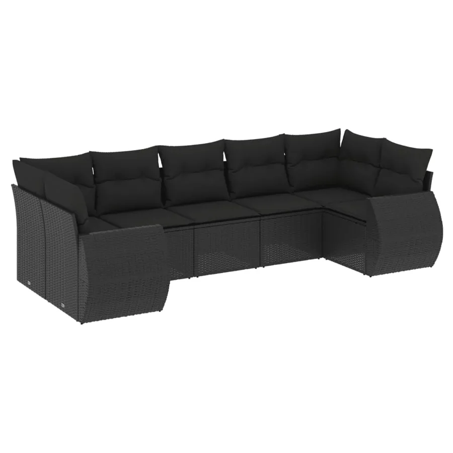Salon de jardin 7 pcs avec coussins noir résine tressée 62 x 62 x 69 cm - 58,1 kg - 2