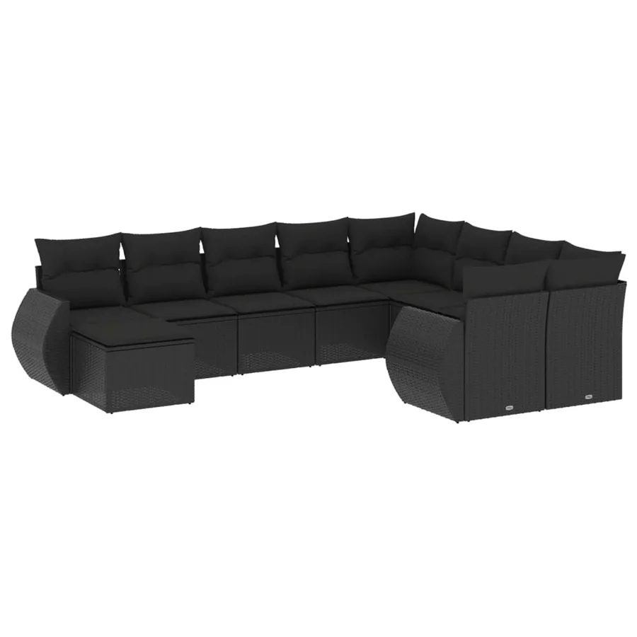 Salon de jardin 10 pcs avec coussins noir résine tressée - 2