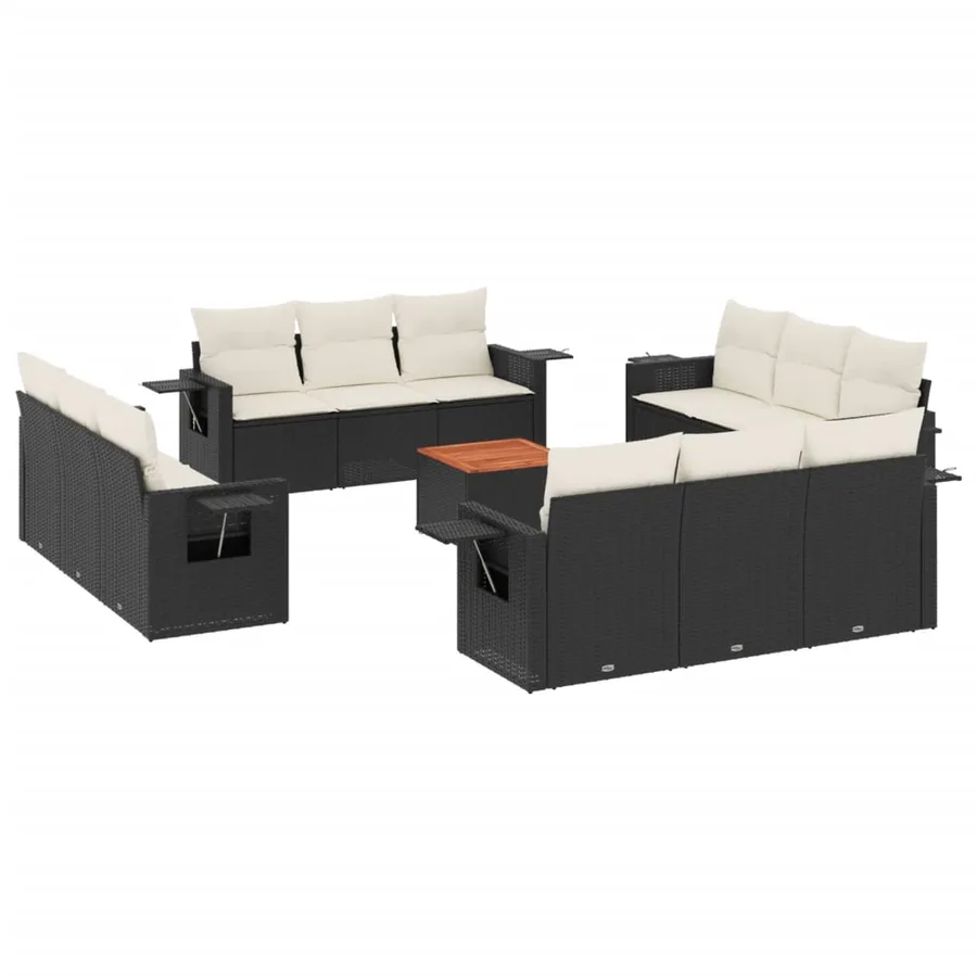 Salon de jardin avec coussins 13 pcs noir résine tressée - 2