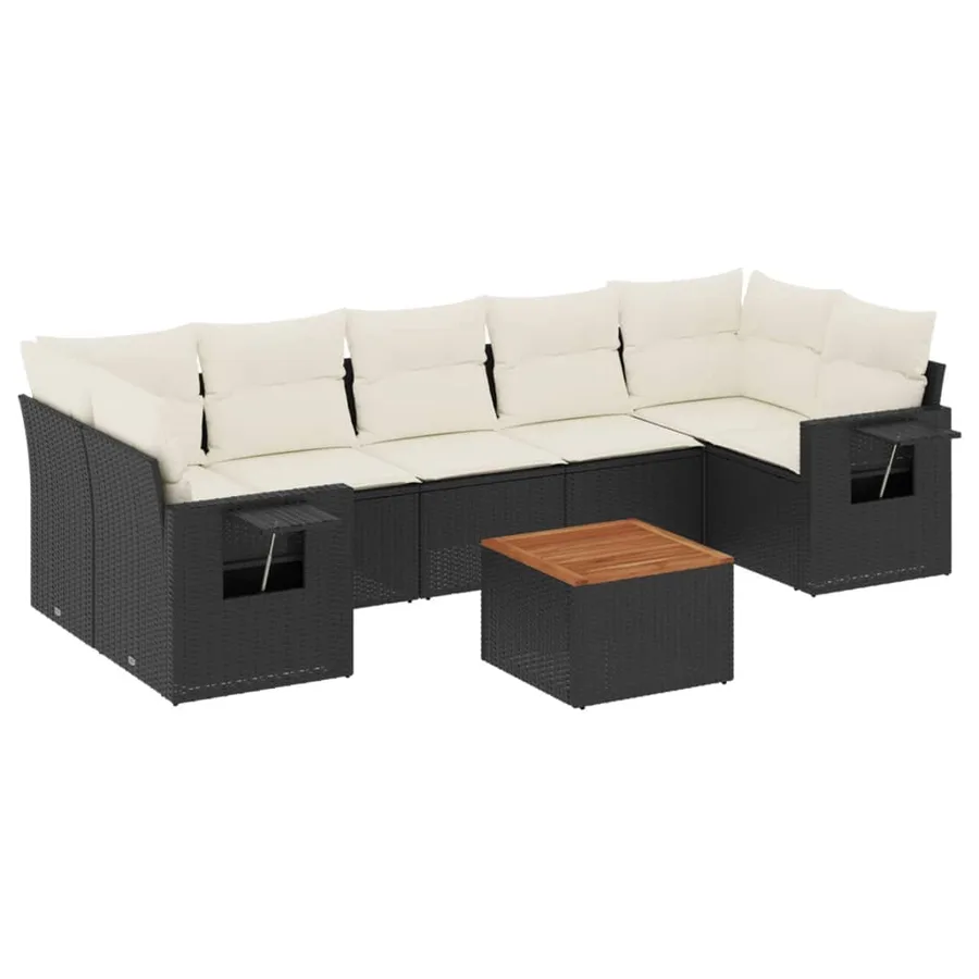 Salon de jardin 8 pcs avec coussins noir résine tressée - 2