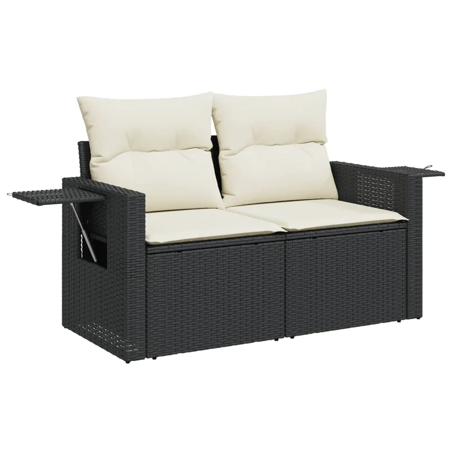 Salon de jardin 9 pcs avec coussins noir résine tressée - 6