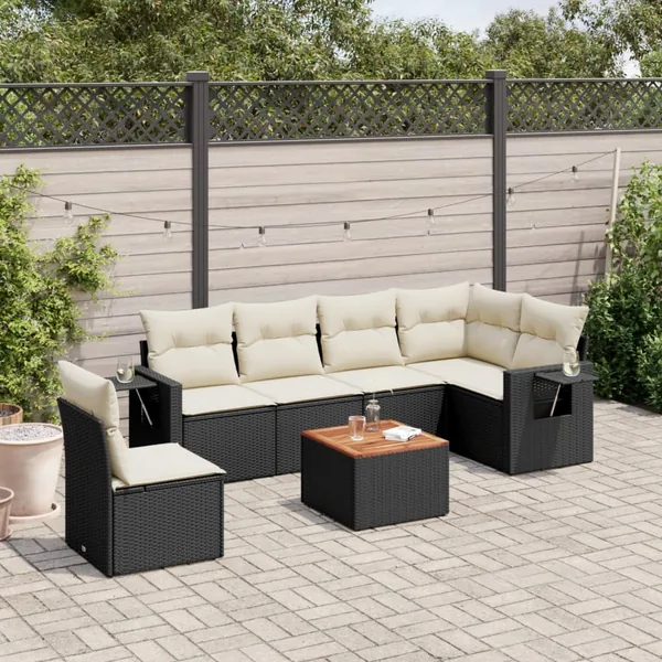 Salon de jardin 7 pcs avec coussins noir résine tressée 62 x 62 x 69 cm - 56,3 kg