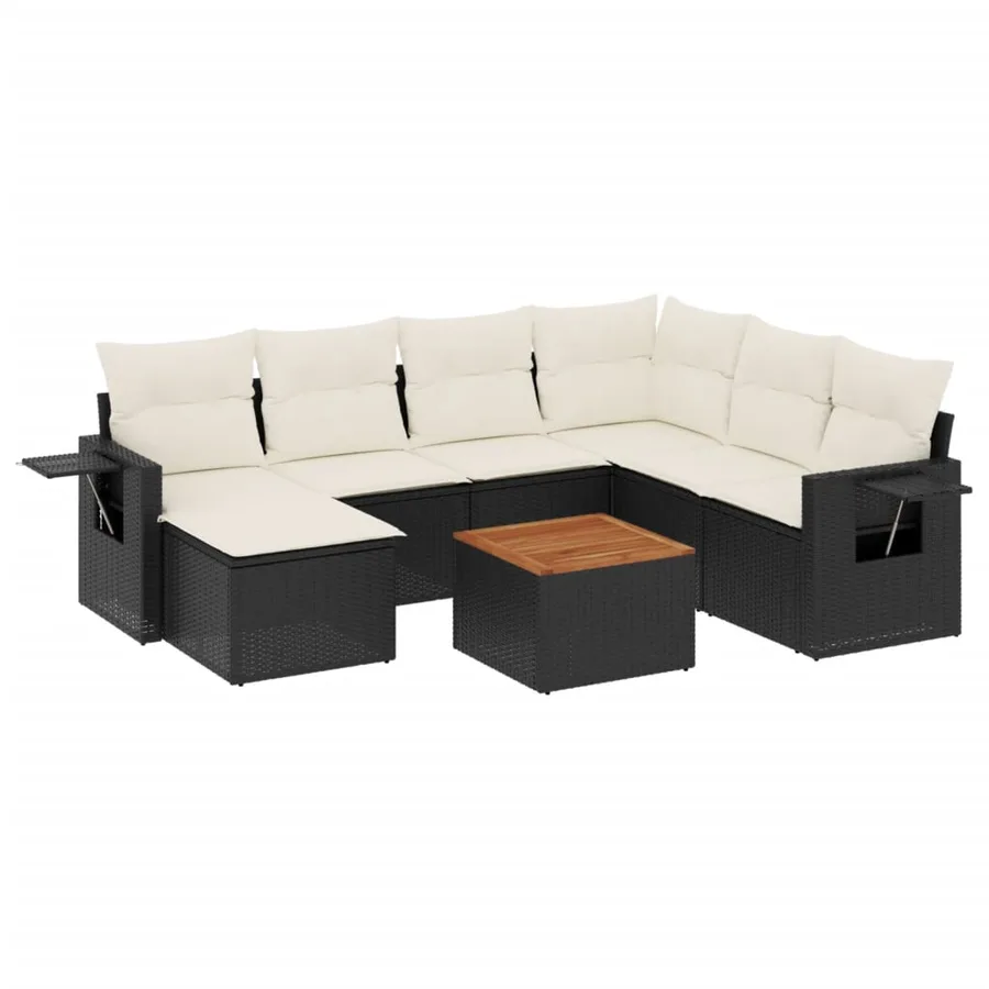 Salon de jardin 8 pcs avec coussins noir résine tressée - 2