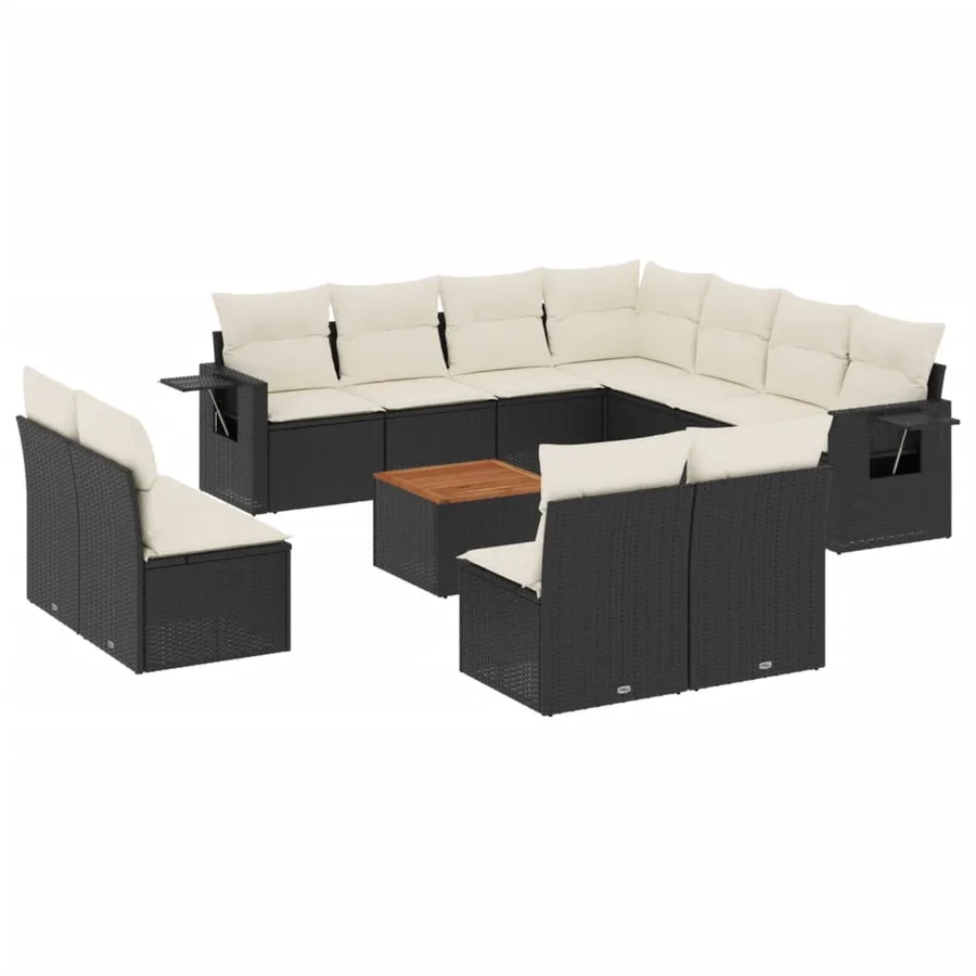 Salon de jardin 12 pcs avec coussins noir résine tressée - 2
