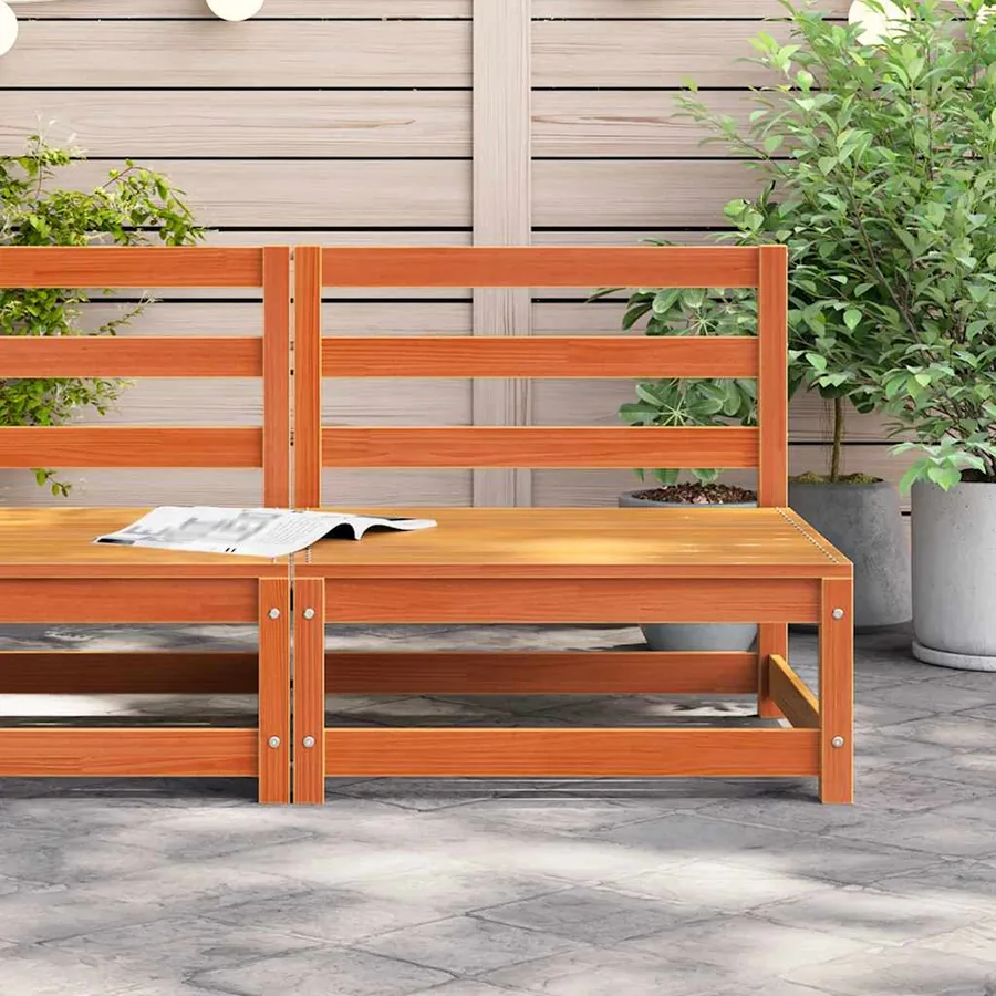Canapé de jardin sans accoudoirs cire marron bois de pin massif - 3