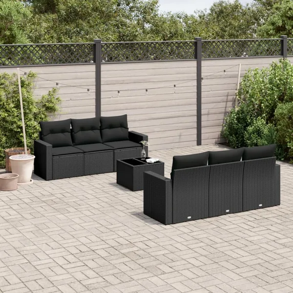 Salon de jardin 7 pcs avec coussins noir résine tressée 55 x 62 x 69 cm - 61,0 kg