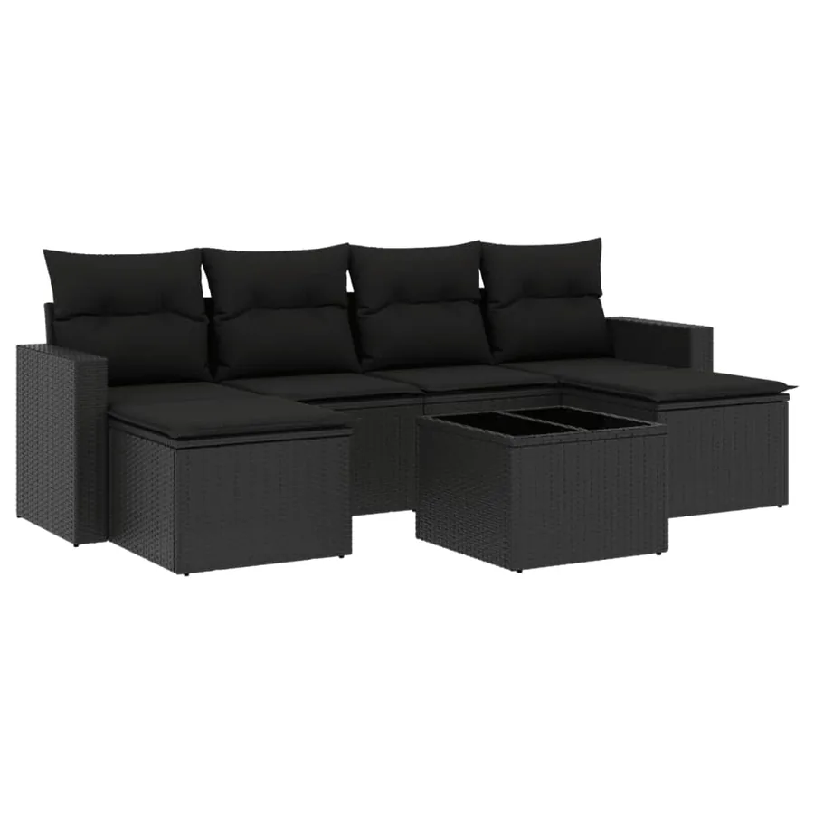 Salon de jardin 7 pcs avec coussins noir résine tressée 55 x 62 x 69 cm - 55,2 kg - 2