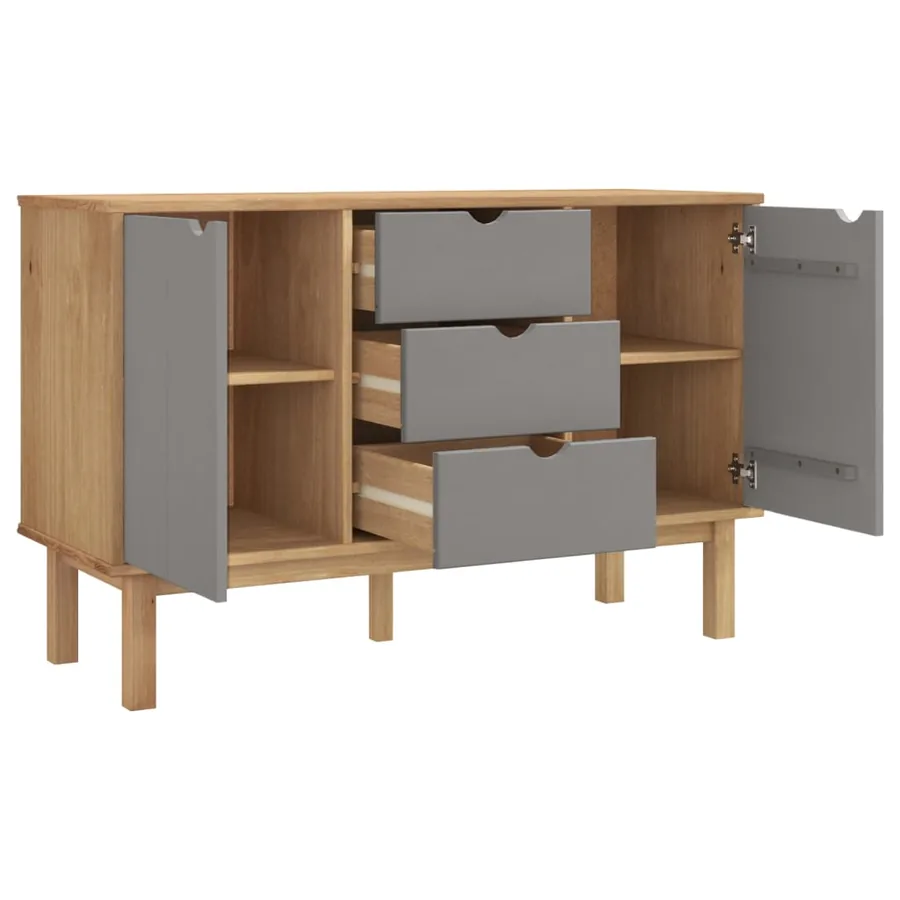 Buffet OTTA Marron et gris 113,5x43x73 cm Bois massif pin - 4