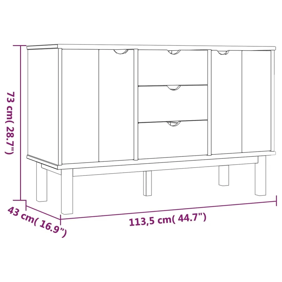 Buffet OTTA Marron et gris 113,5x43x73 cm Bois massif pin - 6