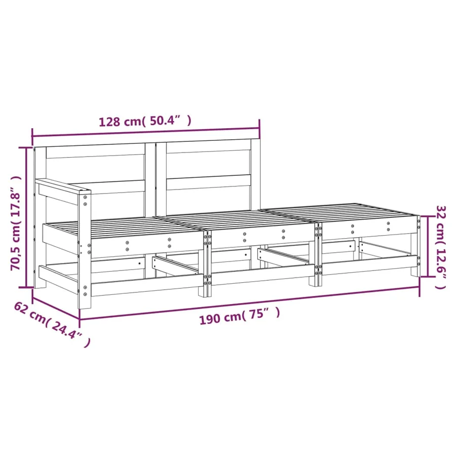 Salon de jardin 3 pcs blanc bois massif de pin - 8
