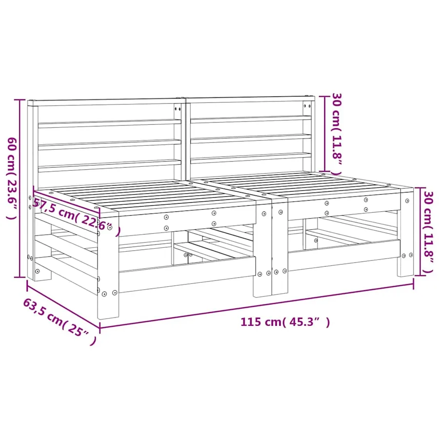 Canapés centraux de jardin 2 pcs bois massif douglas - 8