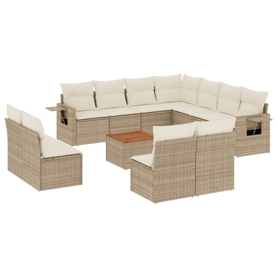 Salon de jardin avec coussins 12 pcs beige résine tressée - 2