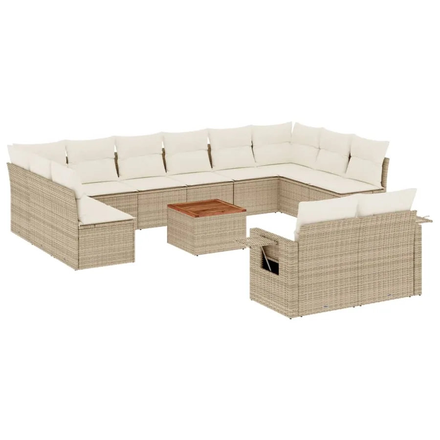 Salon de jardin avec coussins 13 pcs beige résine tressée - 2