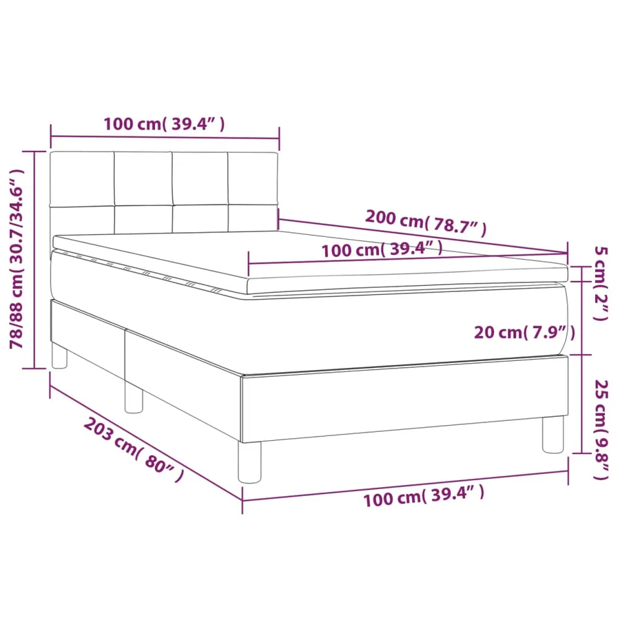 Sommier à lattes de lit avec matelas Gris clair 100x200cm Tissu - 7