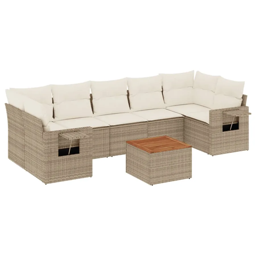 Salon de jardin avec coussins 8 pcs beige résine tressée - 2