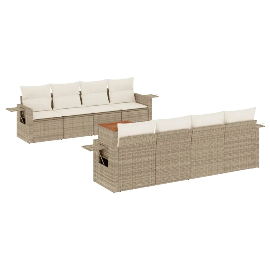 Salon de jardin avec coussins 9 pcs beige résine tressée - 2