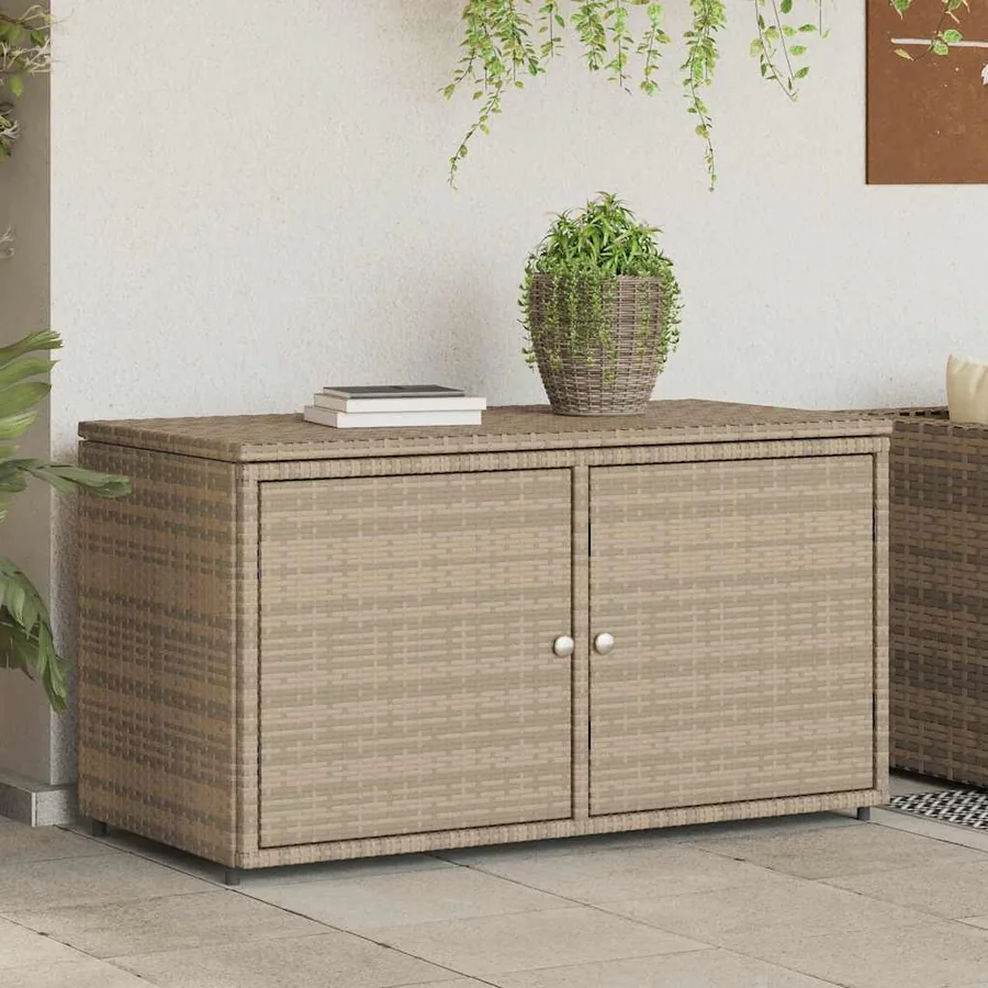 Armoire de rangement jardin beige 110x55x60,5 cm résine tressée - 3