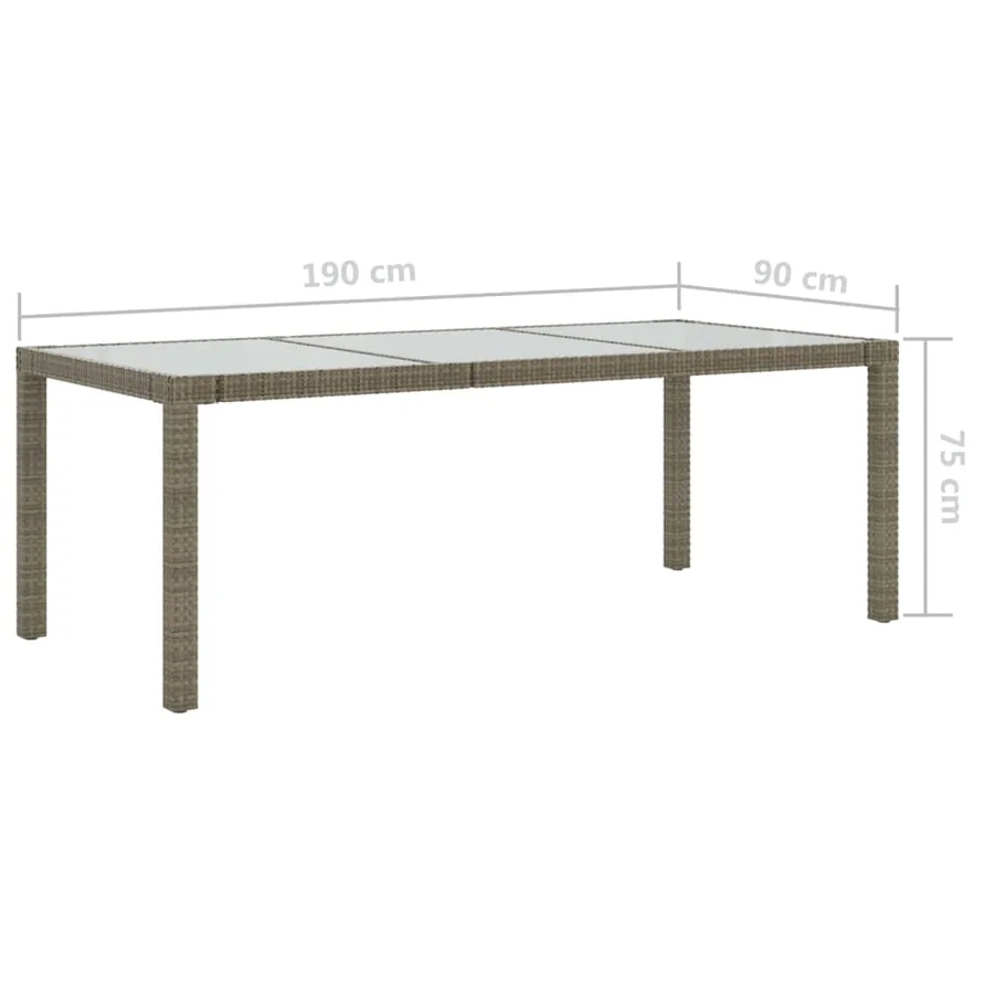Table de jardin Gris 190x90x75 cm Verre trempé/résine tressée - 5