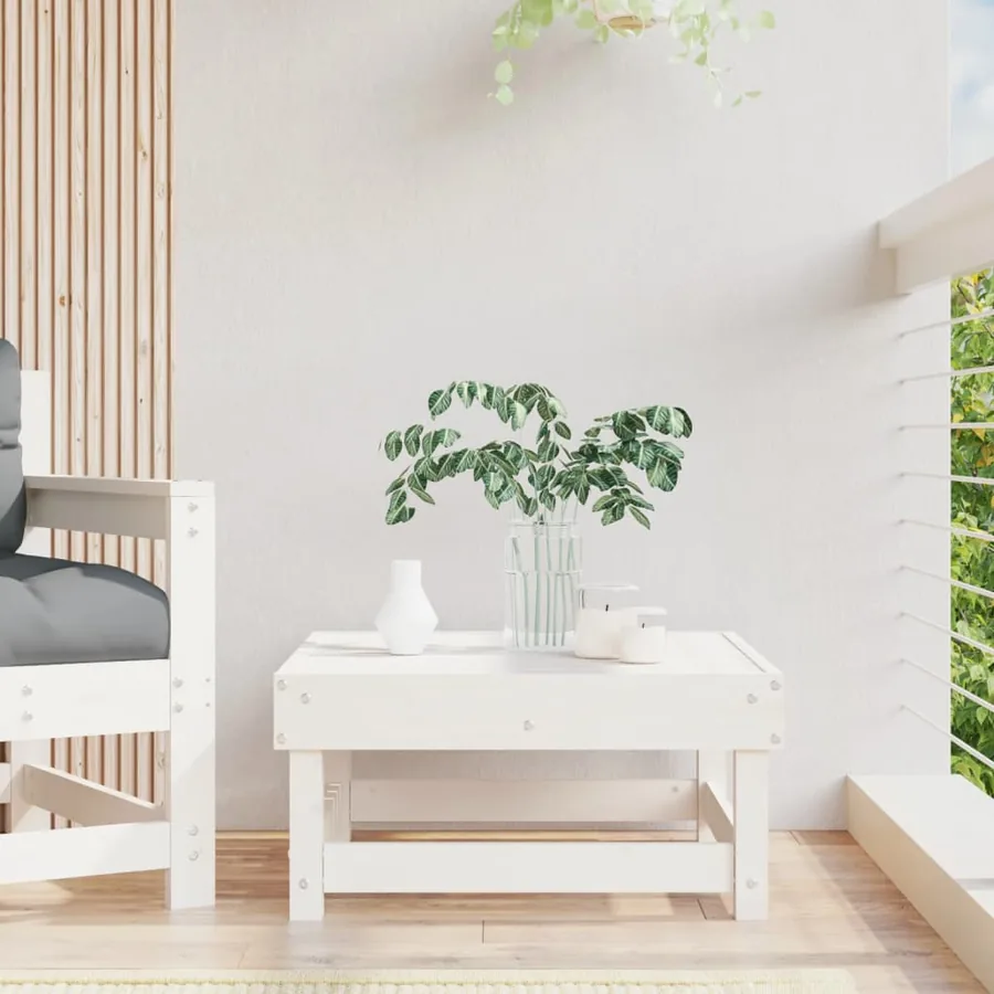 Repose-pied de jardin blanc bois de pin massif - 3