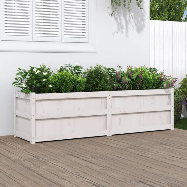 Jardinière blanc 180x50x50 cm bois de pin massif