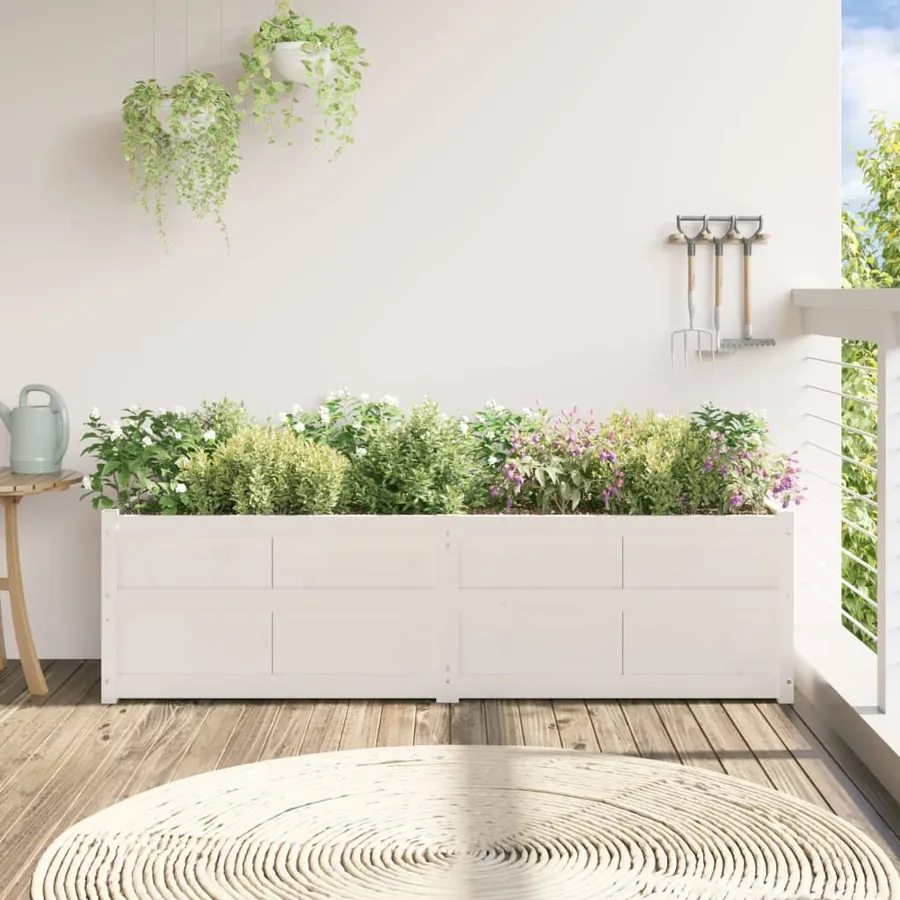 Jardinière blanc 180x50x50 cm bois de pin massif - 3