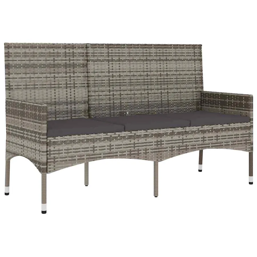 Banc de jardin à 3 places avec coussins Gris Résine tressée - 2