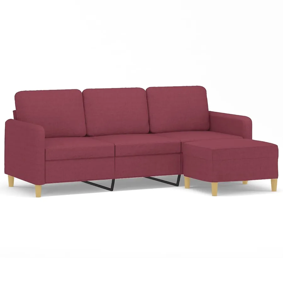 Canapé à 3 places avec repose-pieds Rouge bordeaux 180 cm Tissu - 2