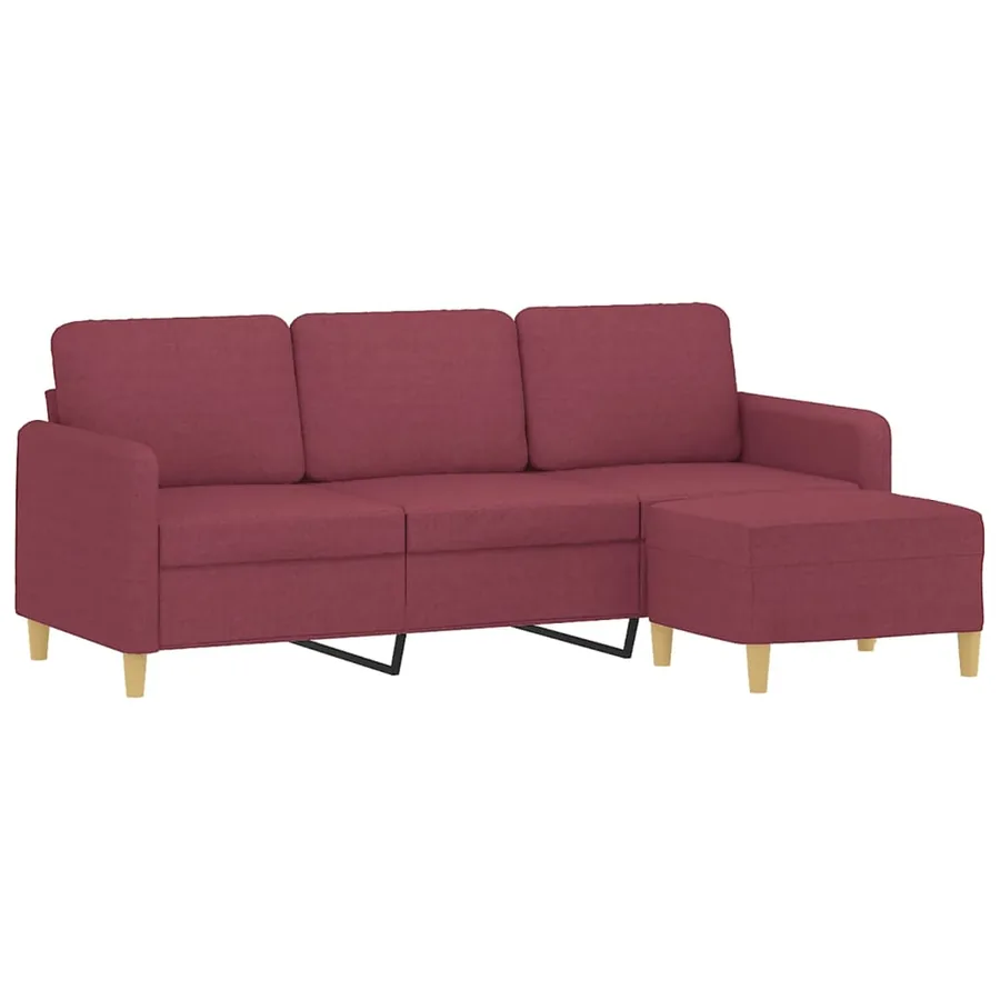 Canapé à 3 places avec repose-pieds Rouge bordeaux 180 cm Tissu - 3
