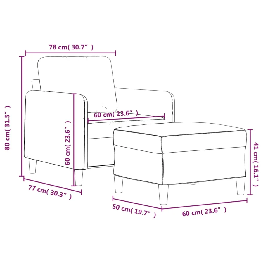 Fauteuil avec repose-pied Marron 60 cm Tissu - 7