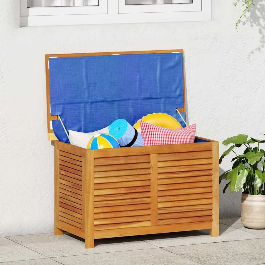 Boîte de rangement de jardin persiennes 90x50x56 cm bois acacia