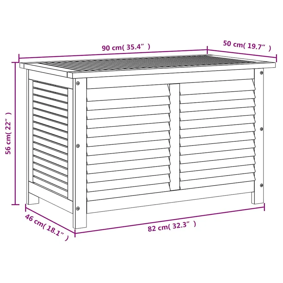 Boîte de rangement de jardin persiennes 90x50x56 cm bois acacia - 12